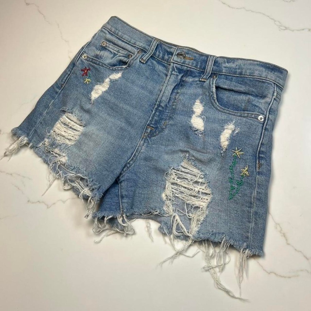 Gap Denim Shorts Womens 28 Distressed Embroidered Dreamer Floral Light Wash 3"
